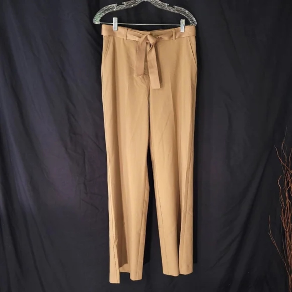 Tall MODA Tan Trousers with Ribbon Tie